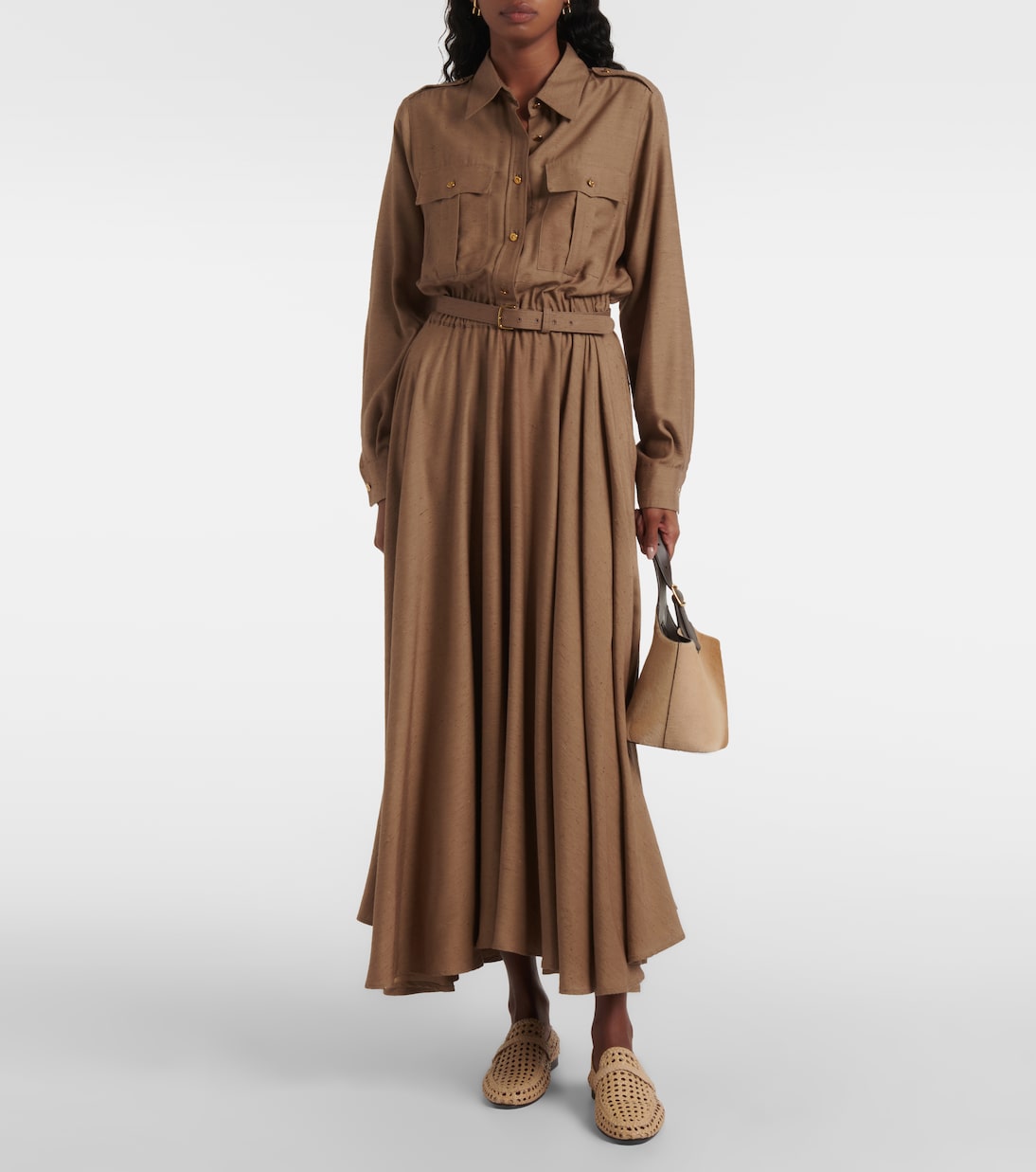 Lela不对称真丝衬衫式连衣裙 | Loro Piana