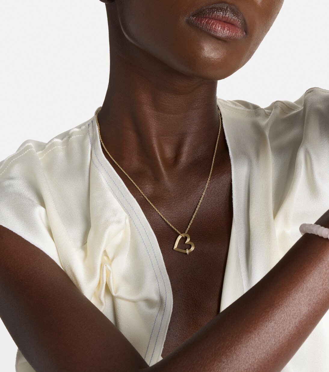 Halskette Fluted Heart aus 14kt Gelbgold (585/1000) mit Diamanten | Sydney Evan