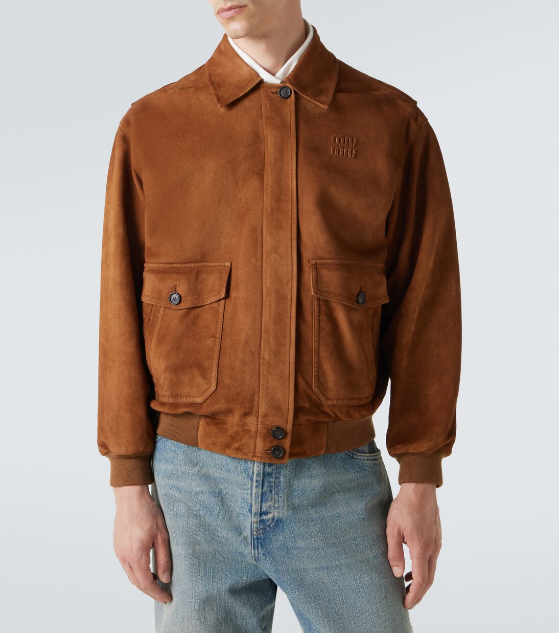 Embossed suede blouson | Miu Miu