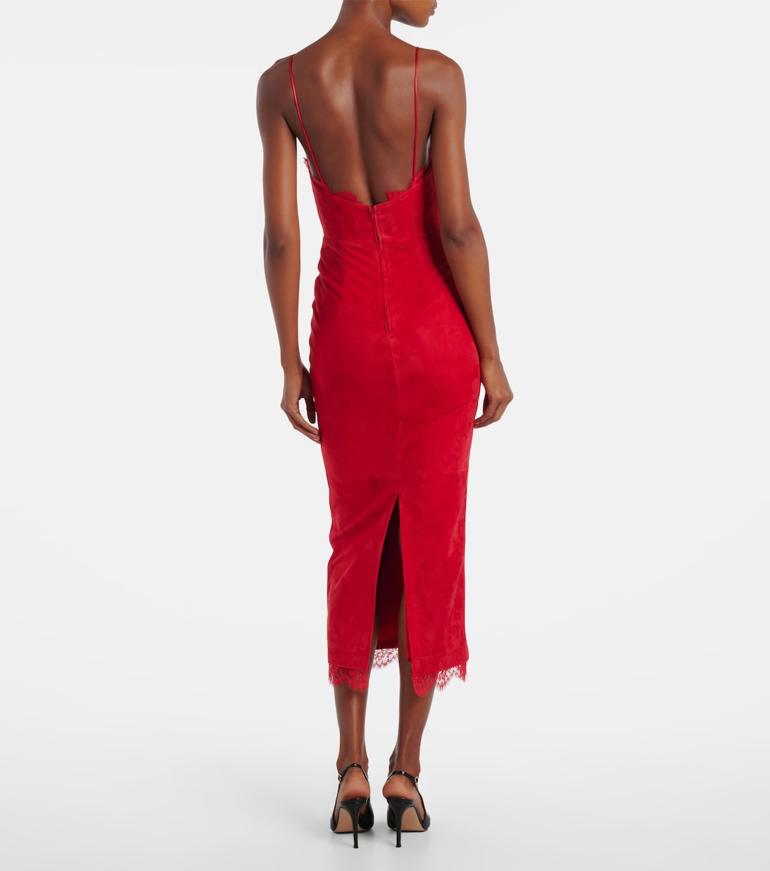 Lace-trimmed suede midi dress | Alex Perry