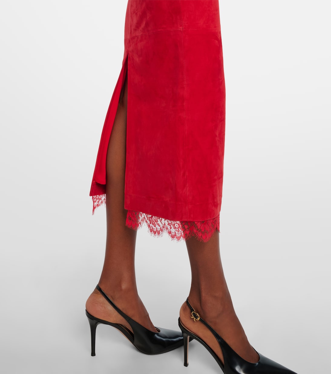 Lace-trimmed suede midi dress | Alex Perry