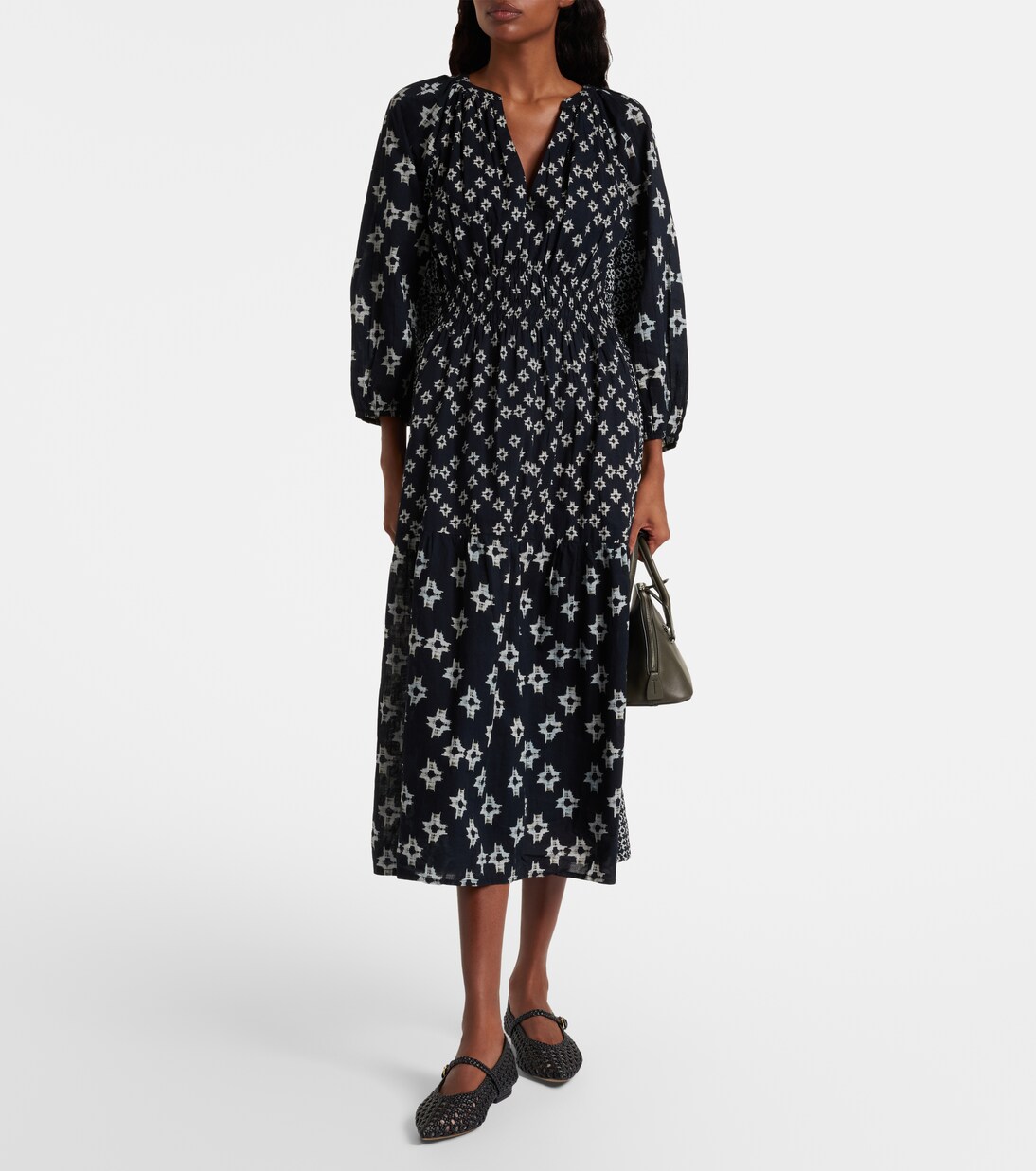 Robe midi Elen brodée en coton | Velvet