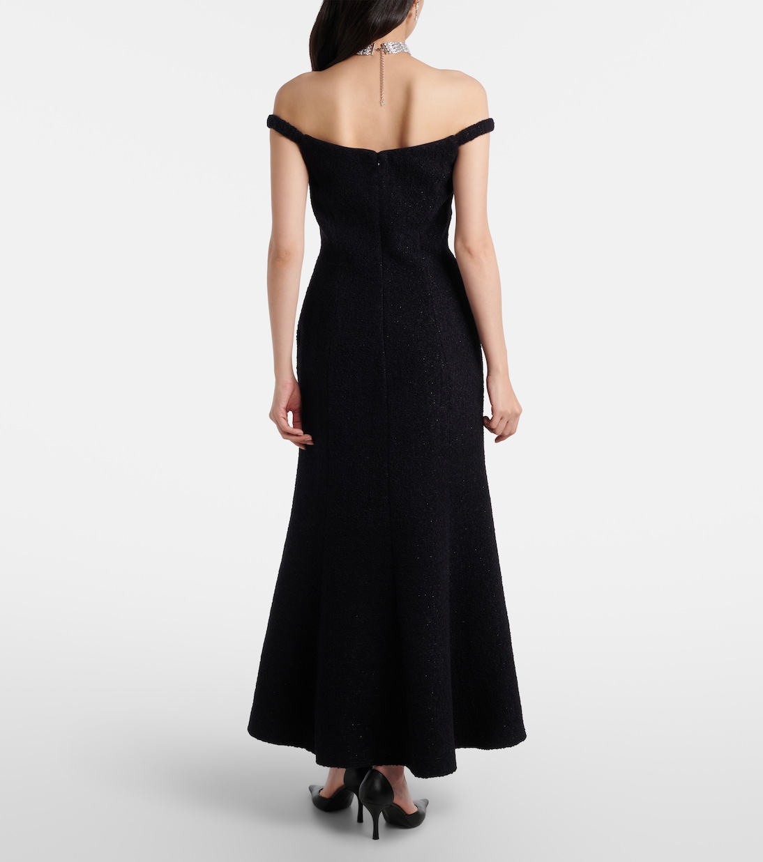 Off-Shoulder-Midikleid aus Bouclé | Self-Portrait