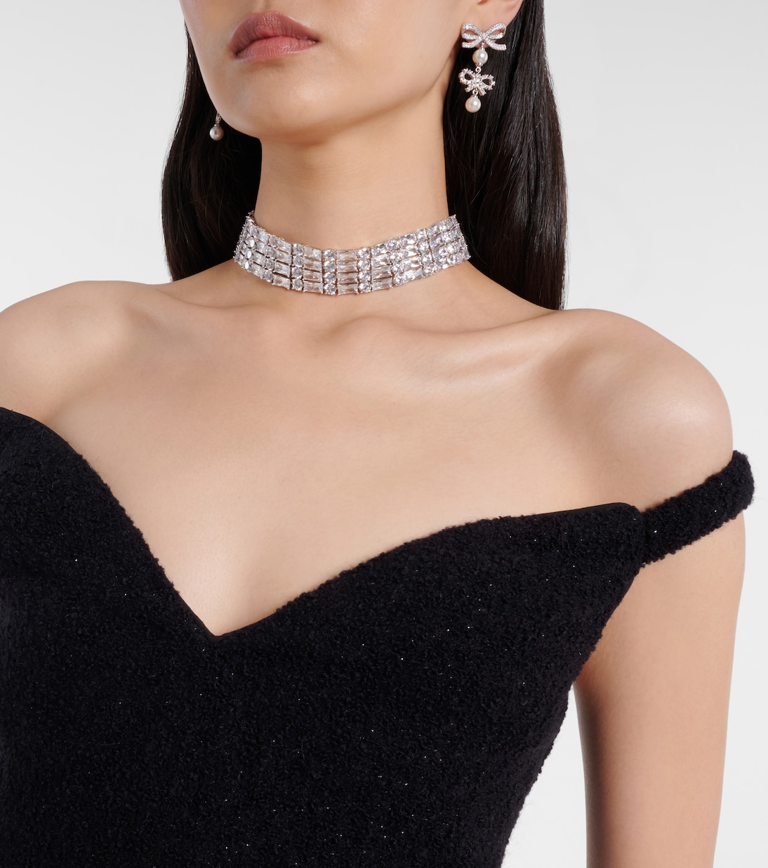 Off-Shoulder-Midikleid aus Bouclé | Self-Portrait