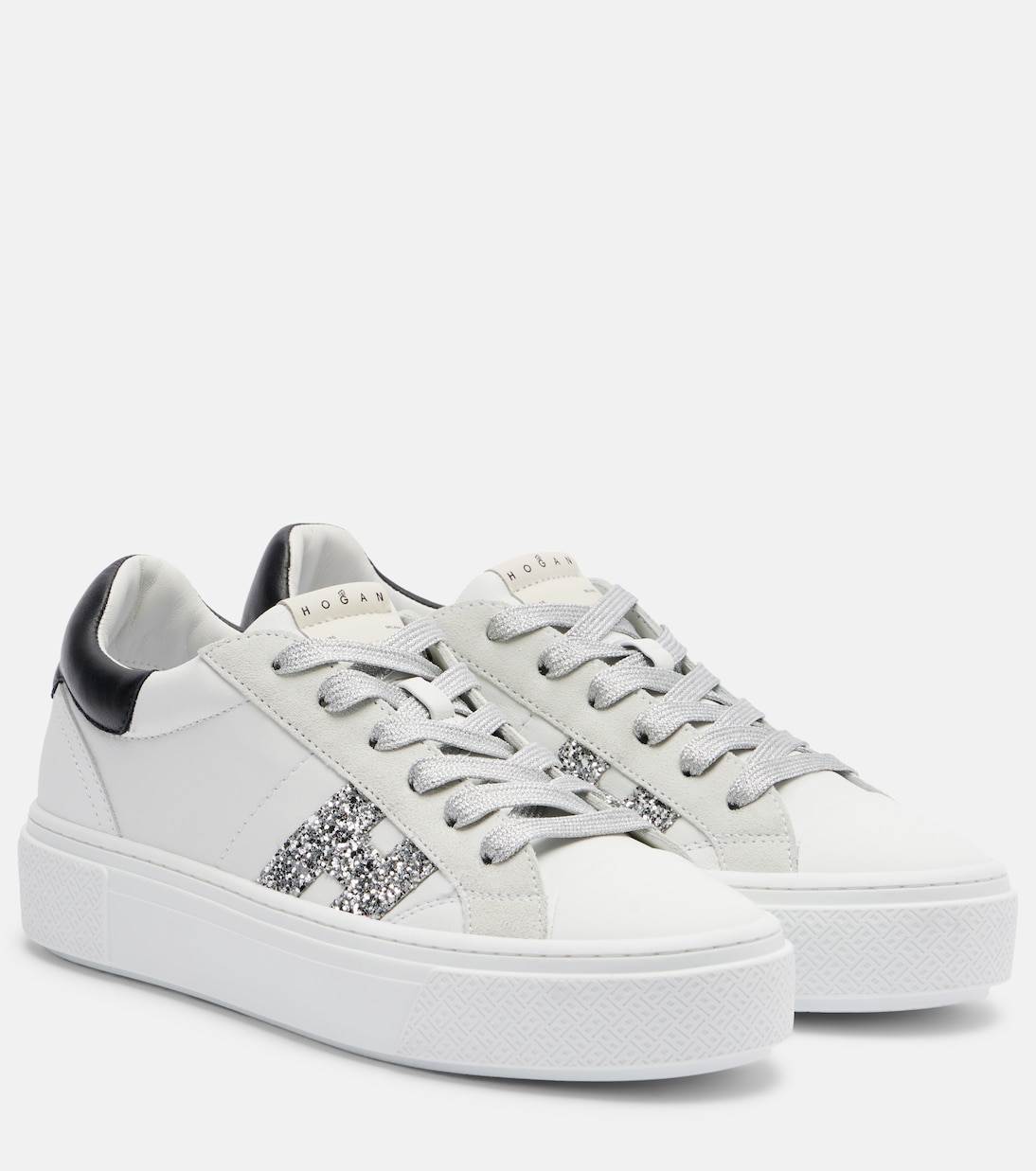 H705 Allacciato H glitter leather platform sneakers | Hogan