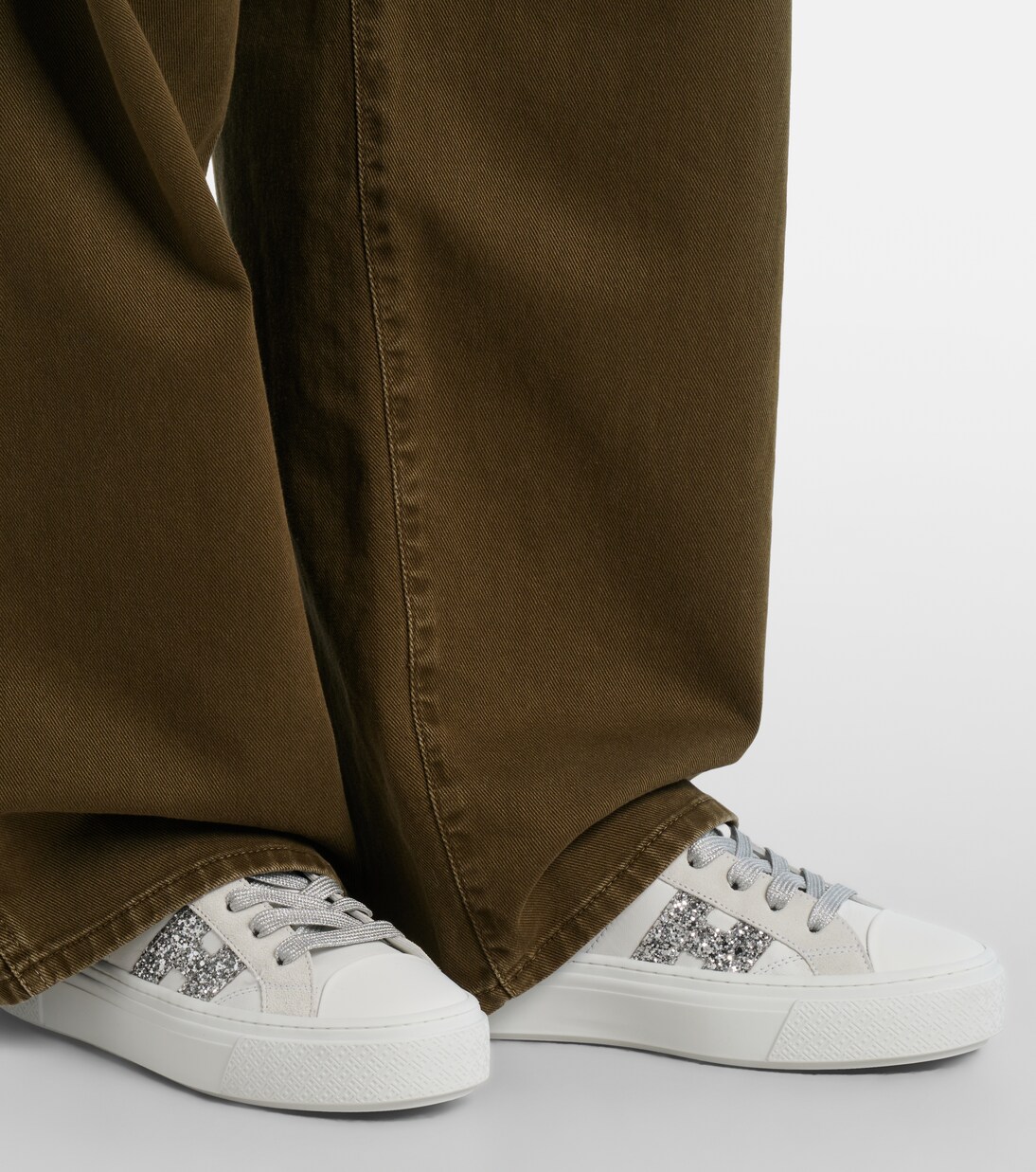 H705 Allacciato H glitter leather platform sneakers | Hogan