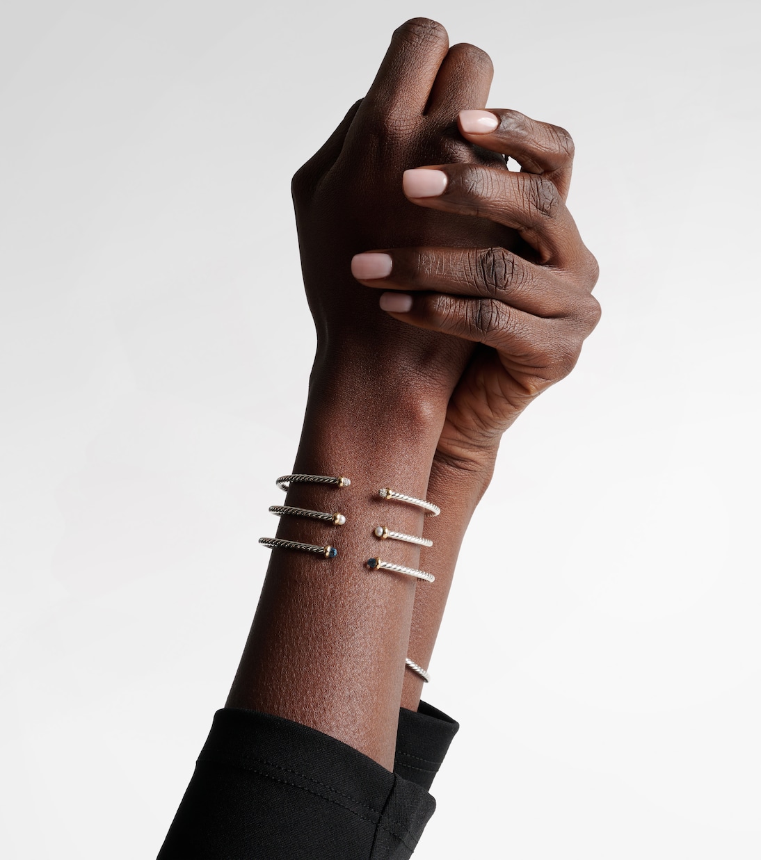 Micro Cable Flex® sterling silver and 14kt gold cuff bracelet with pearls | David Yurman