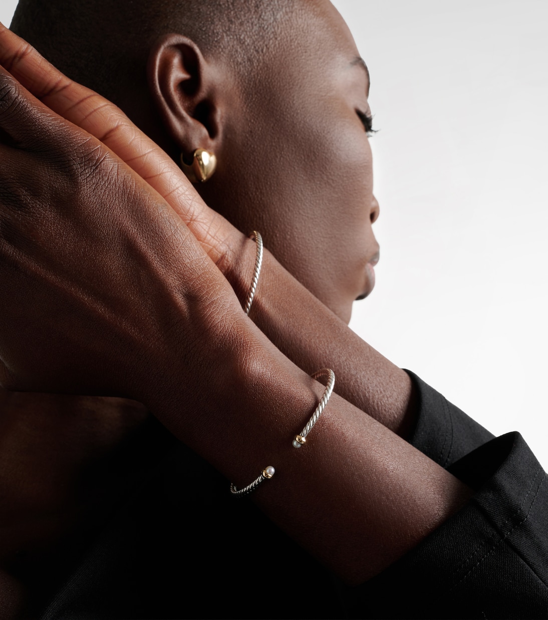 Micro Cable Flex® sterling silver and 14kt gold cuff bracelet with pearls | David Yurman