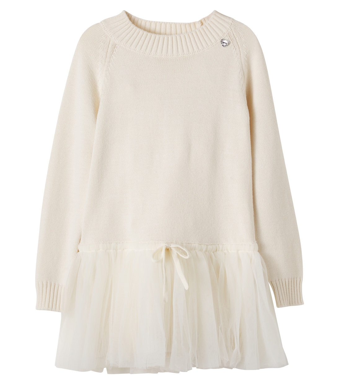 Tulle-trimmed cotton and wool sweater dress | Monnalisa