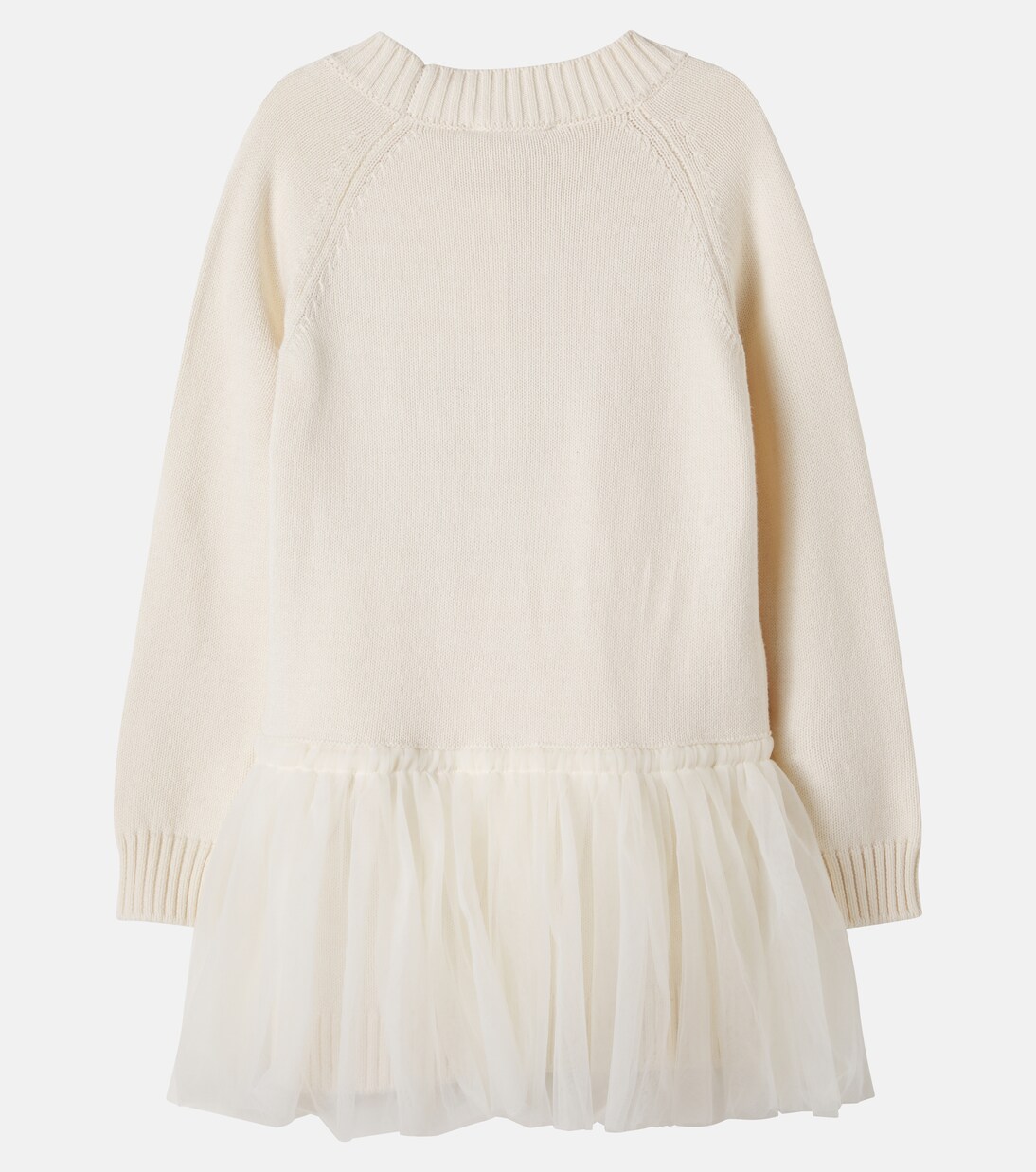 Tulle-trimmed cotton and wool sweater dress | Monnalisa