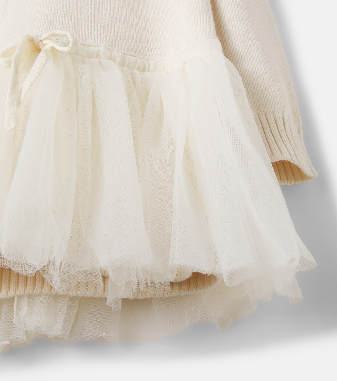 Tulle-trimmed cotton and wool sweater dress | Monnalisa