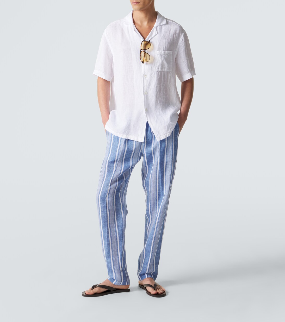 Pantalones rectos de lino a rayas | Fedeli