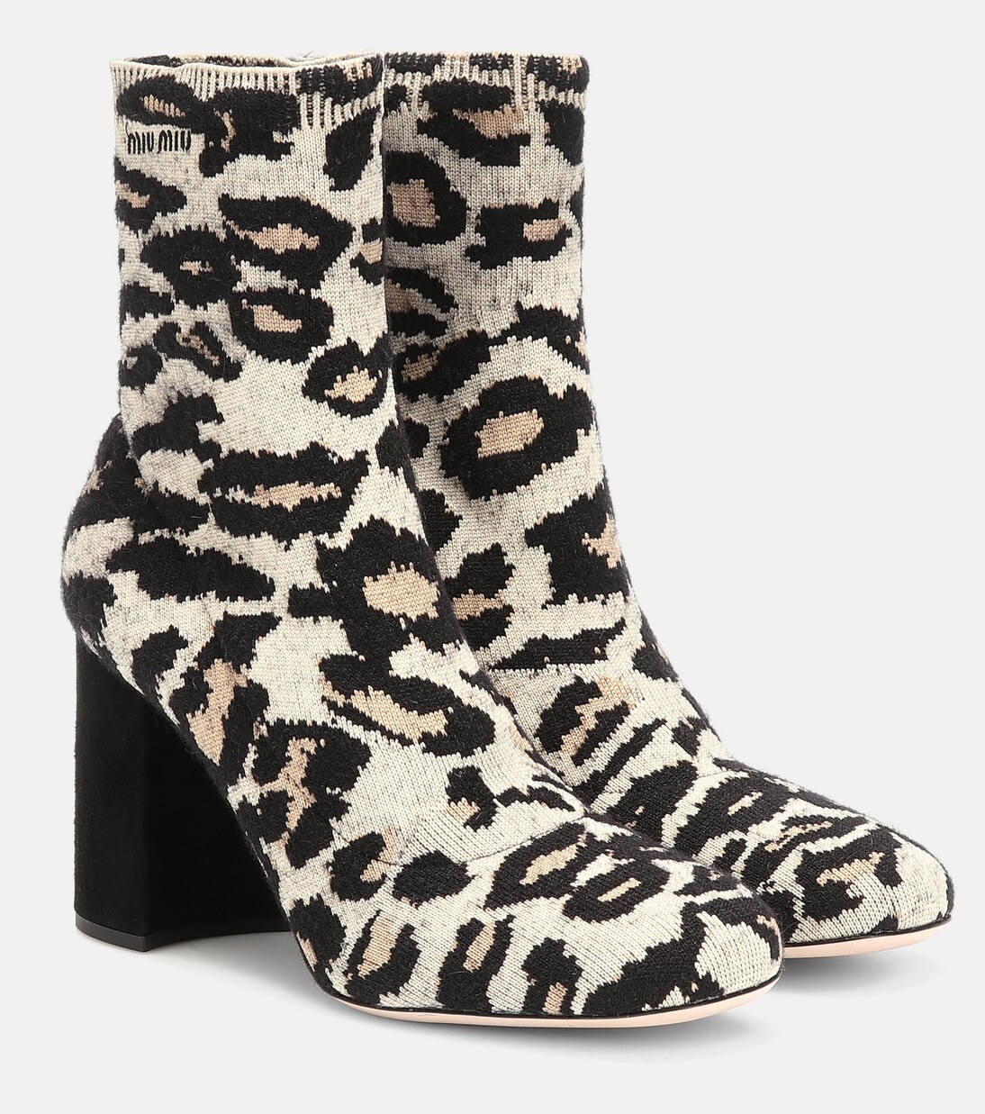 Leopard-print jacquard ankle boots | Miu Miu