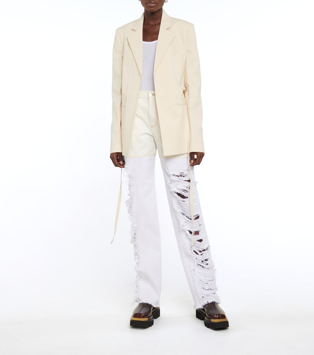 High-Rise Distressed Straight Jeans | Peter Do