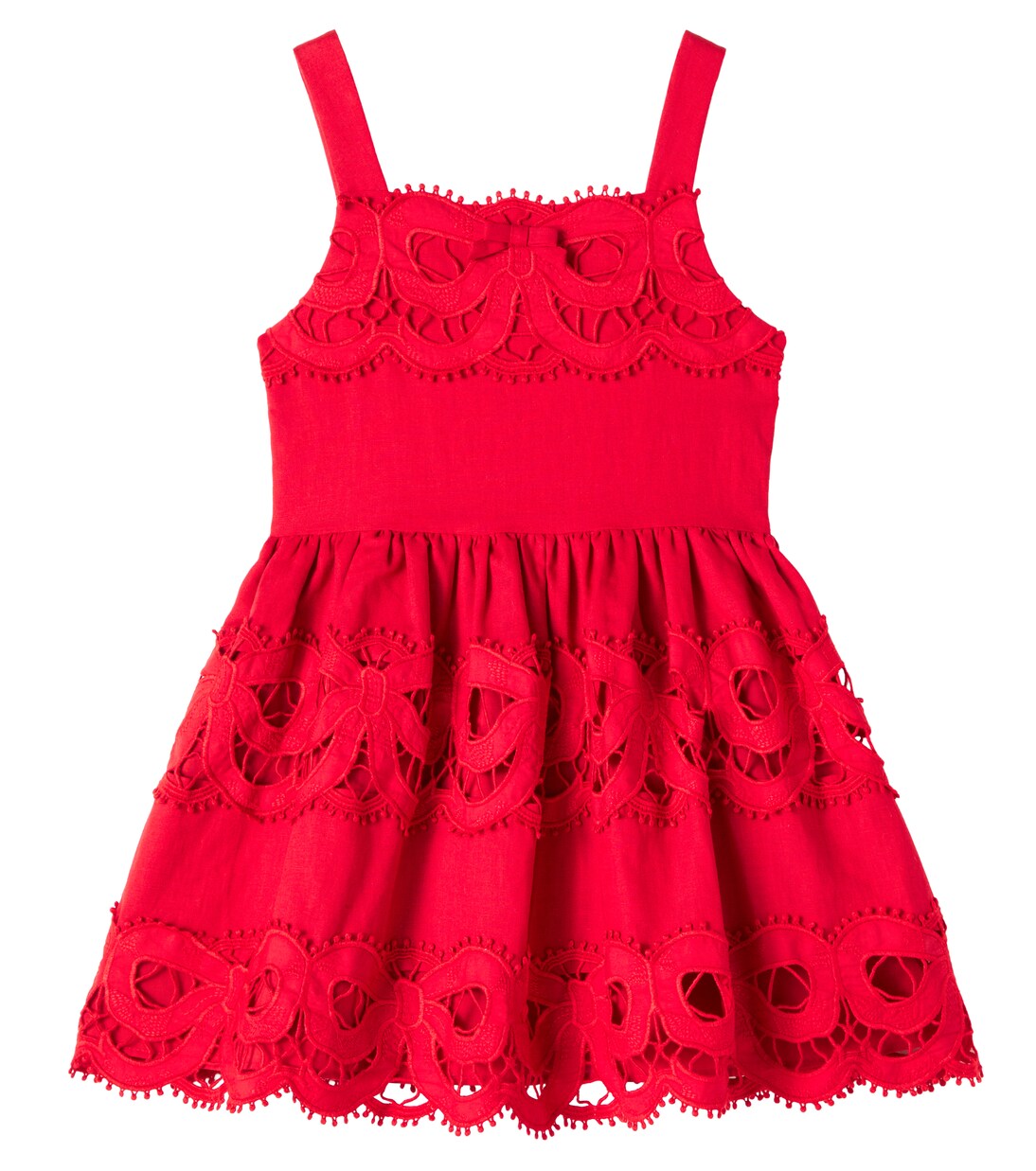 Bow-detail broderie anglaise linen dress | Self-Portrait Kids