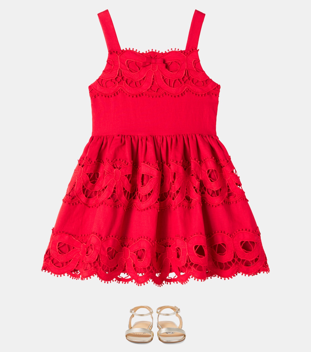 Bow-detail broderie anglaise linen dress | Self-Portrait Kids