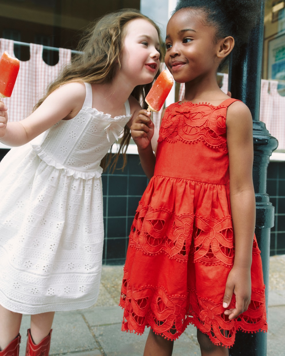 Bow-detail broderie anglaise linen dress | Self-Portrait Kids