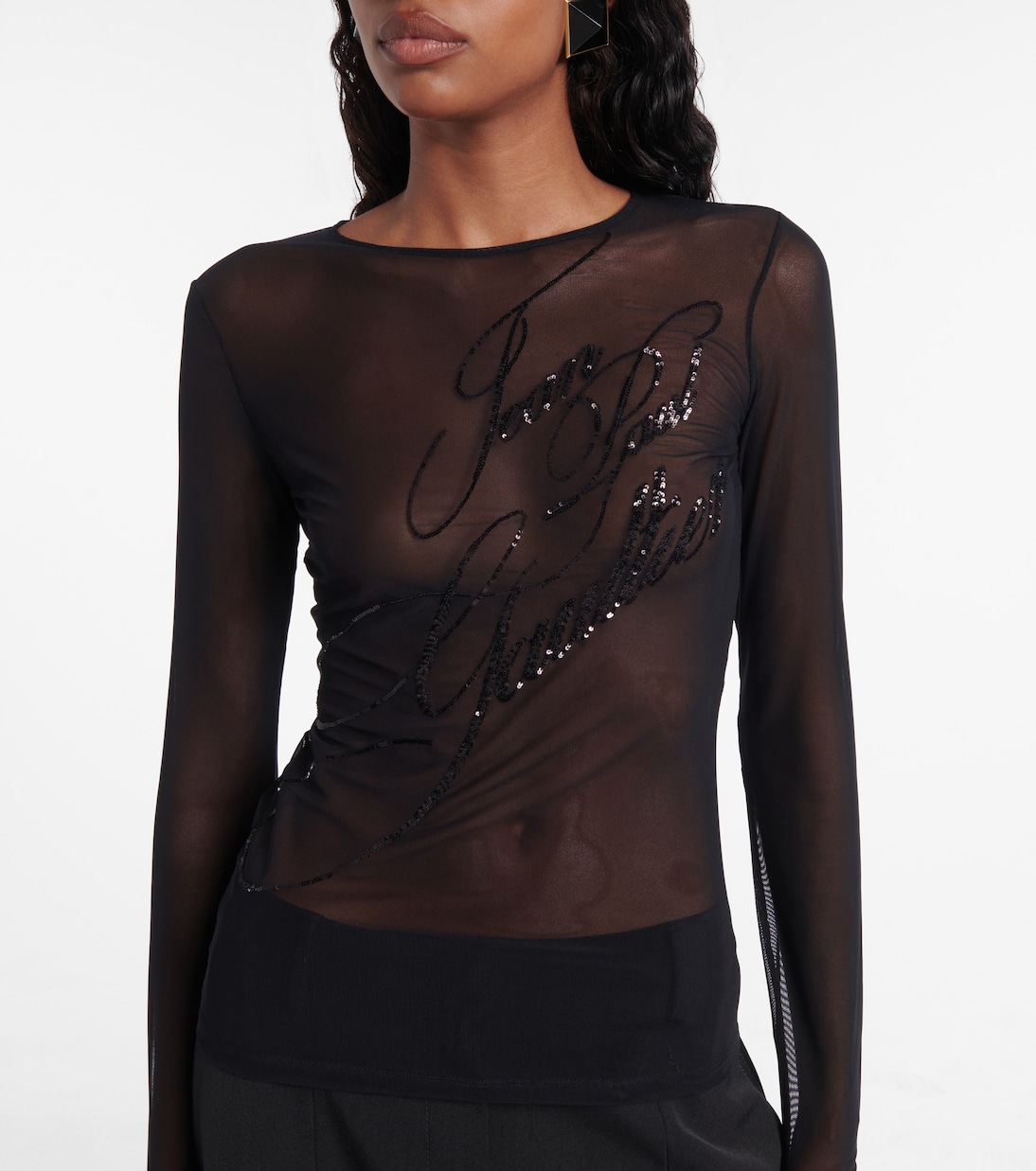 Logo sequined tulle top | Jean Paul Gaultier
