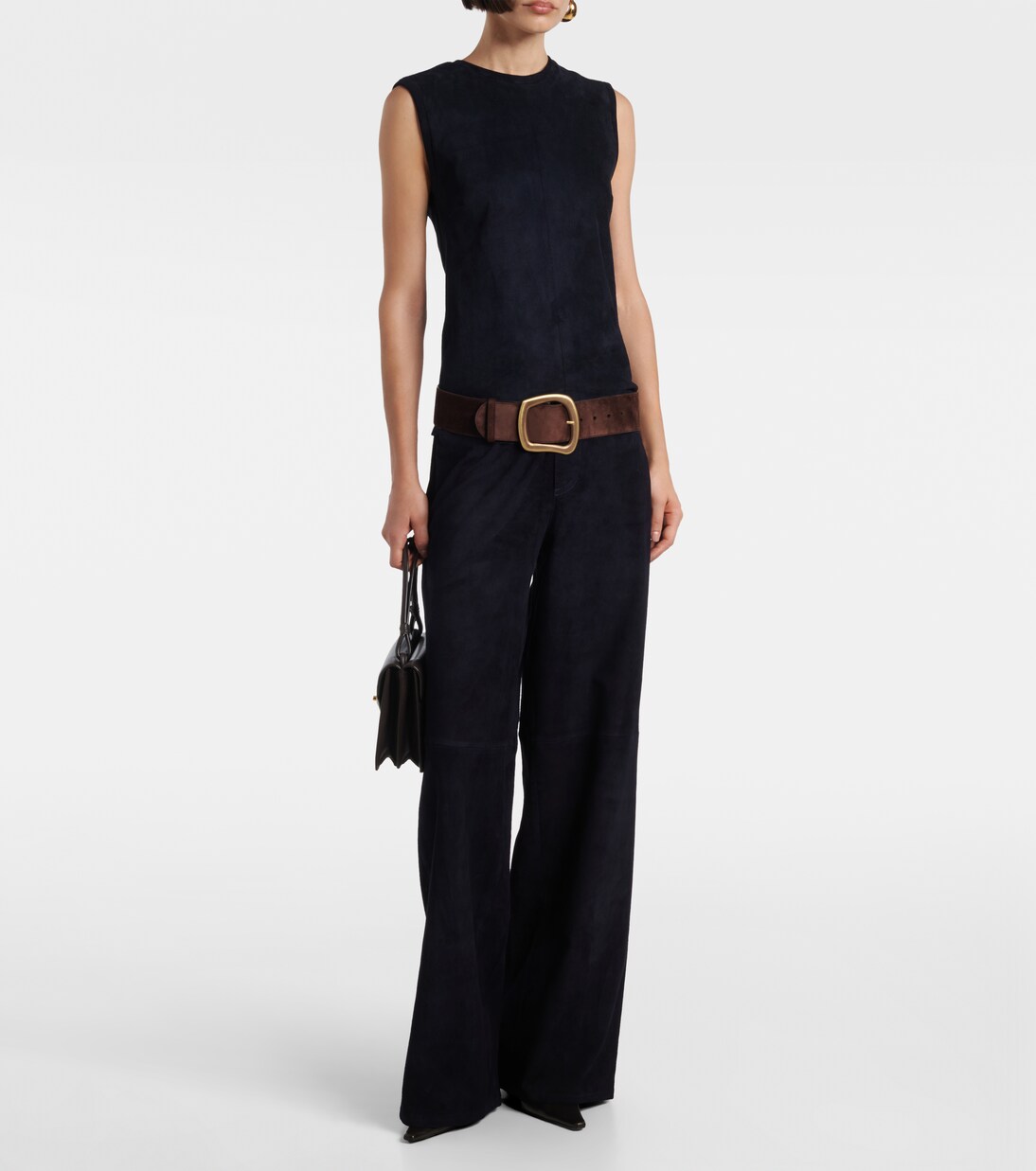 Weite High-Rise-Hose Mytheo aus Veloursleder | Stouls