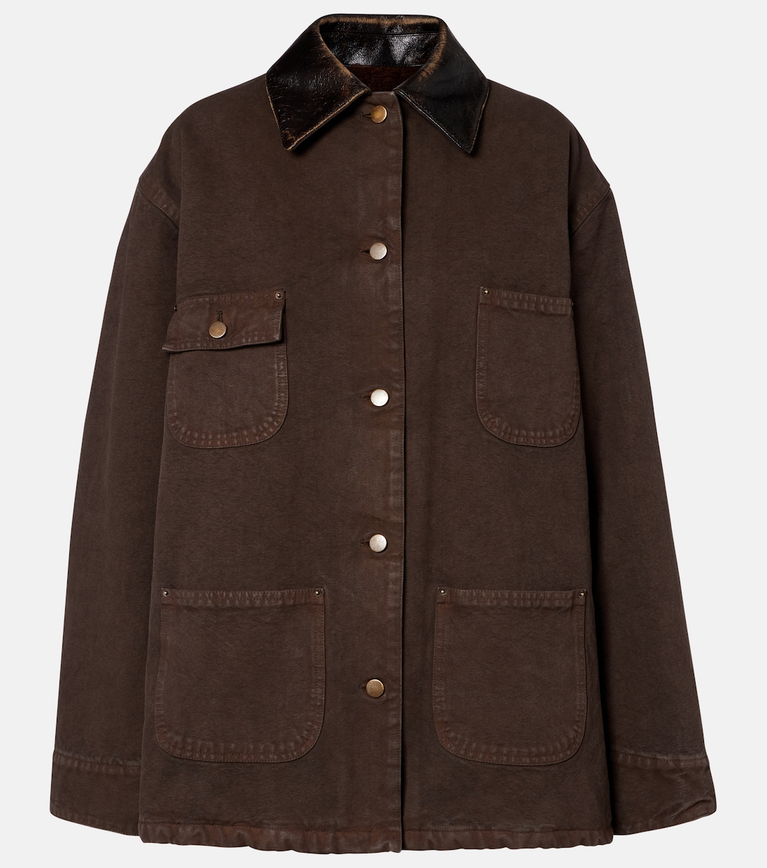 Leather-trimmed cotton canvas field jacket | Prada