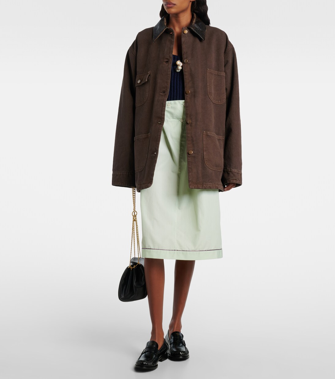 Leather-trimmed cotton canvas field jacket | Prada