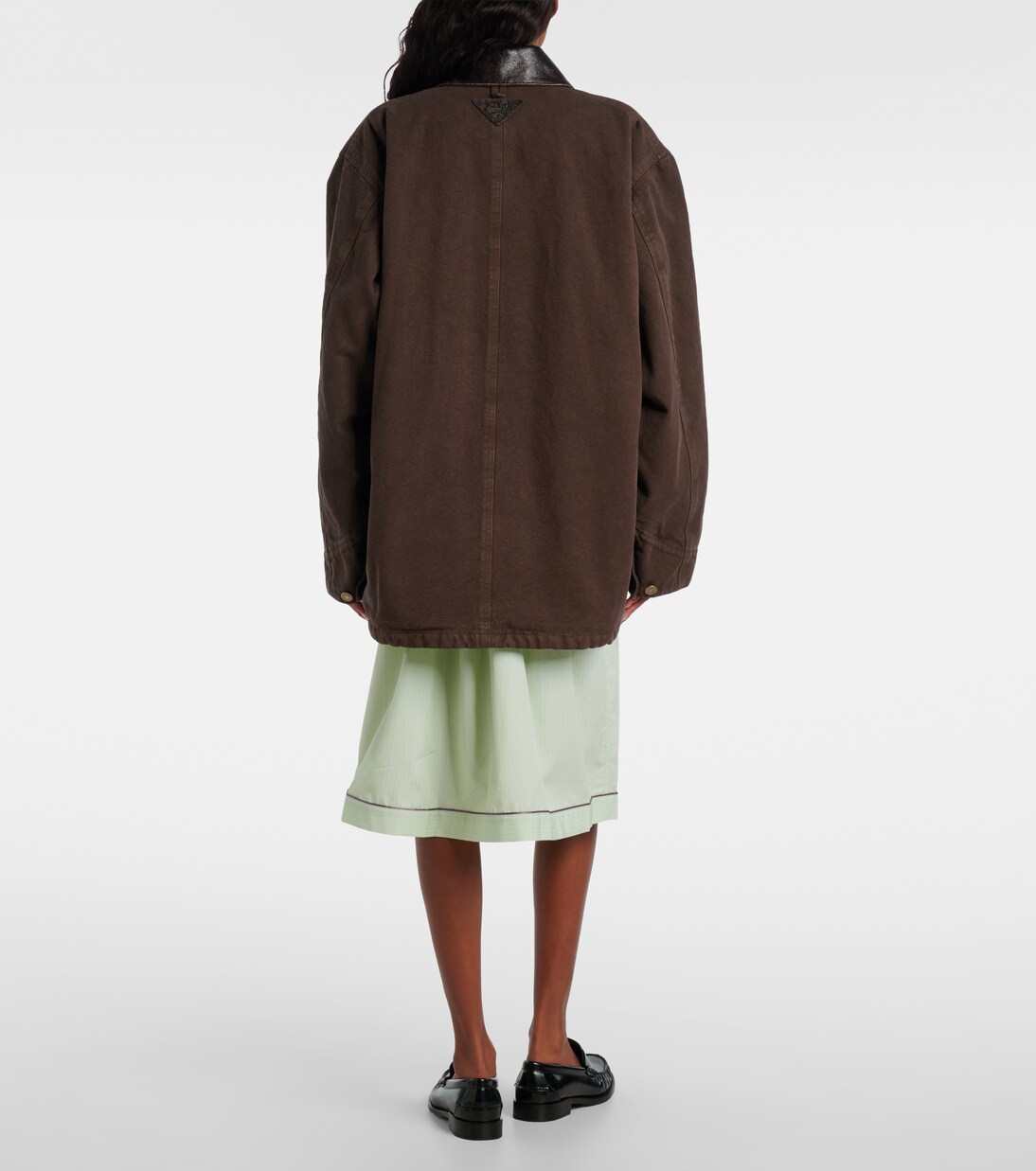 Leather-trimmed cotton canvas field jacket | Prada