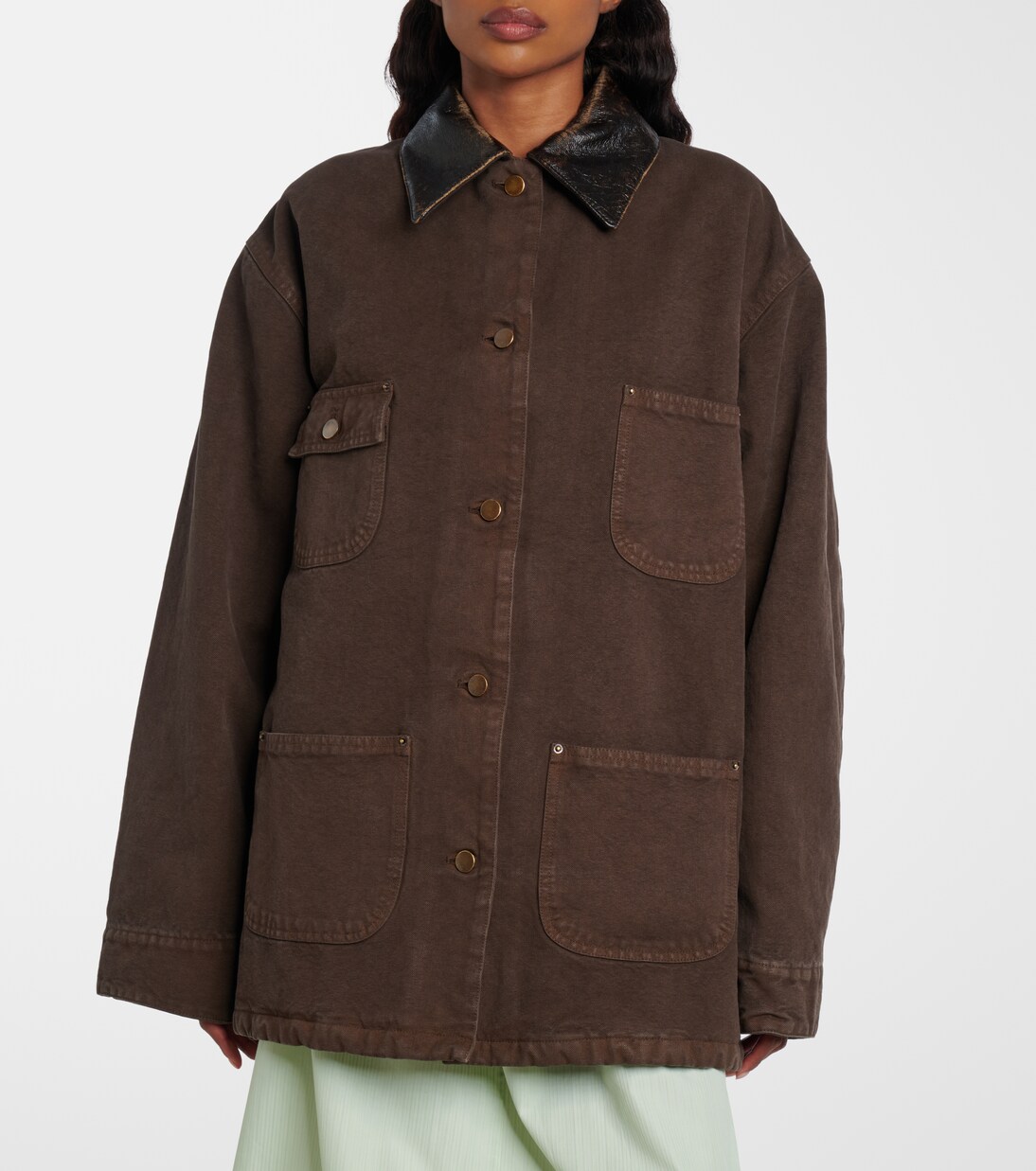 Leather-trimmed cotton canvas field jacket | Prada