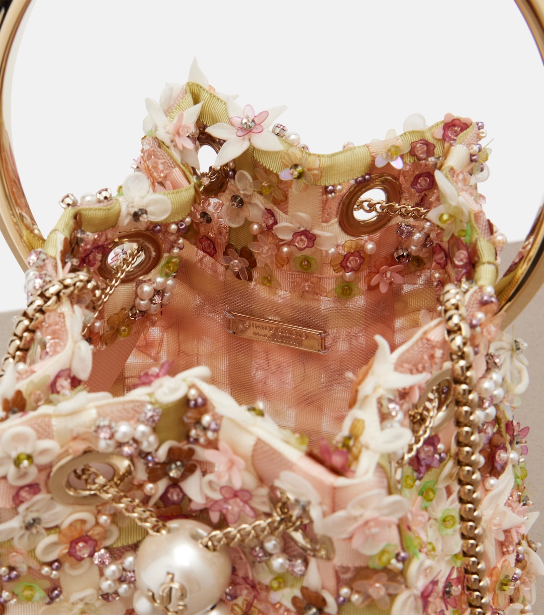 Bon Bon floral embellished bucket bag | Jimmy Choo