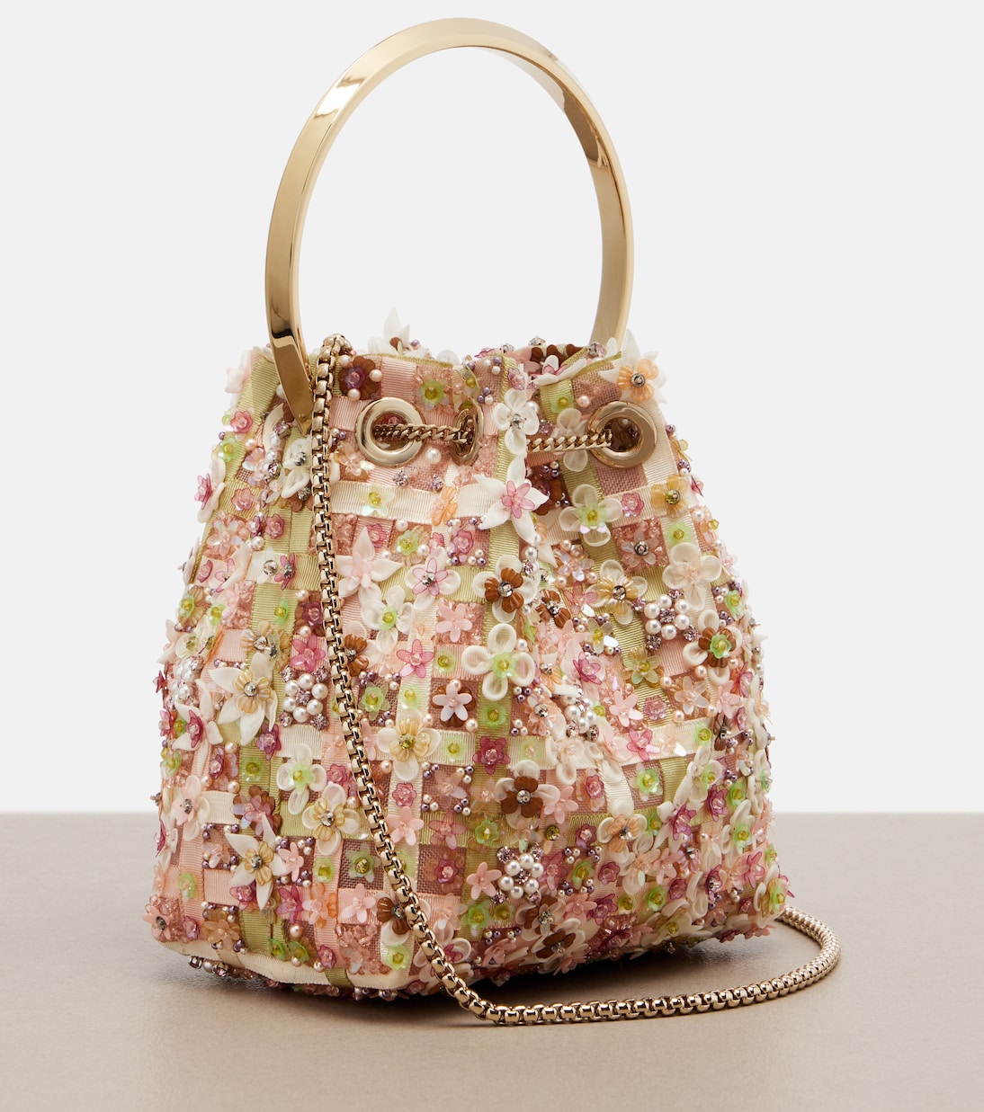 Bon Bon floral embellished bucket bag | Jimmy Choo