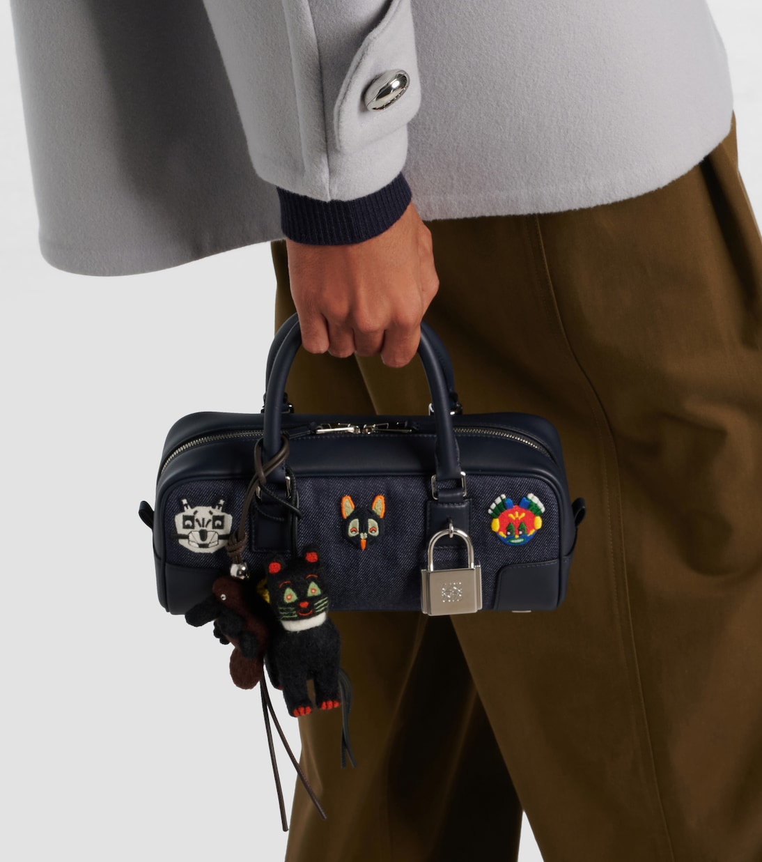 x Louis Wain Cats leather-trimmed wool bag charm | Loewe