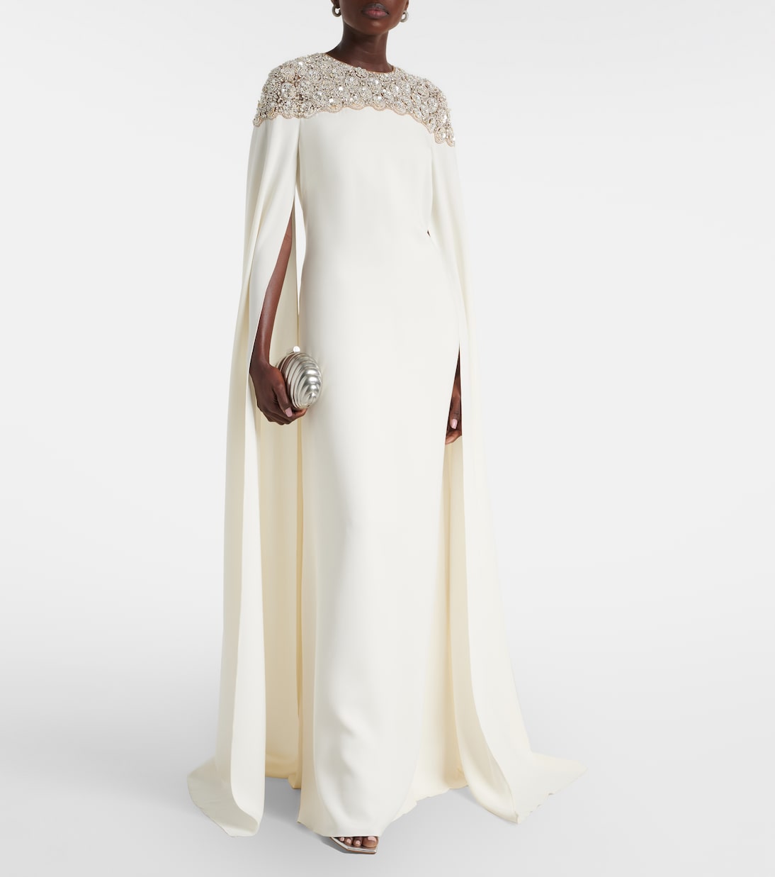 Caped embellished silk-blend gown | Oscar de la Renta