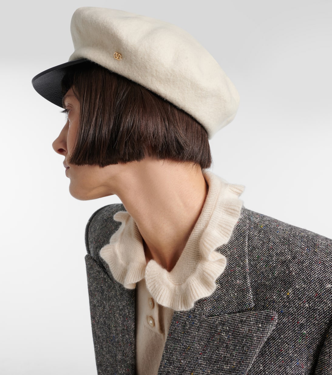 VLogo leather-trimmed wool newsboy cap | Valentino