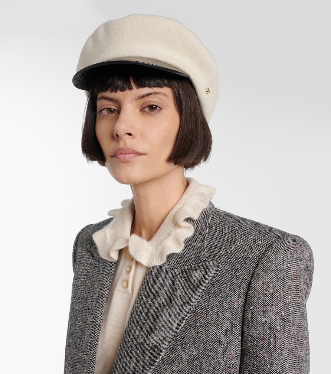 VLogo leather-trimmed wool newsboy cap | Valentino