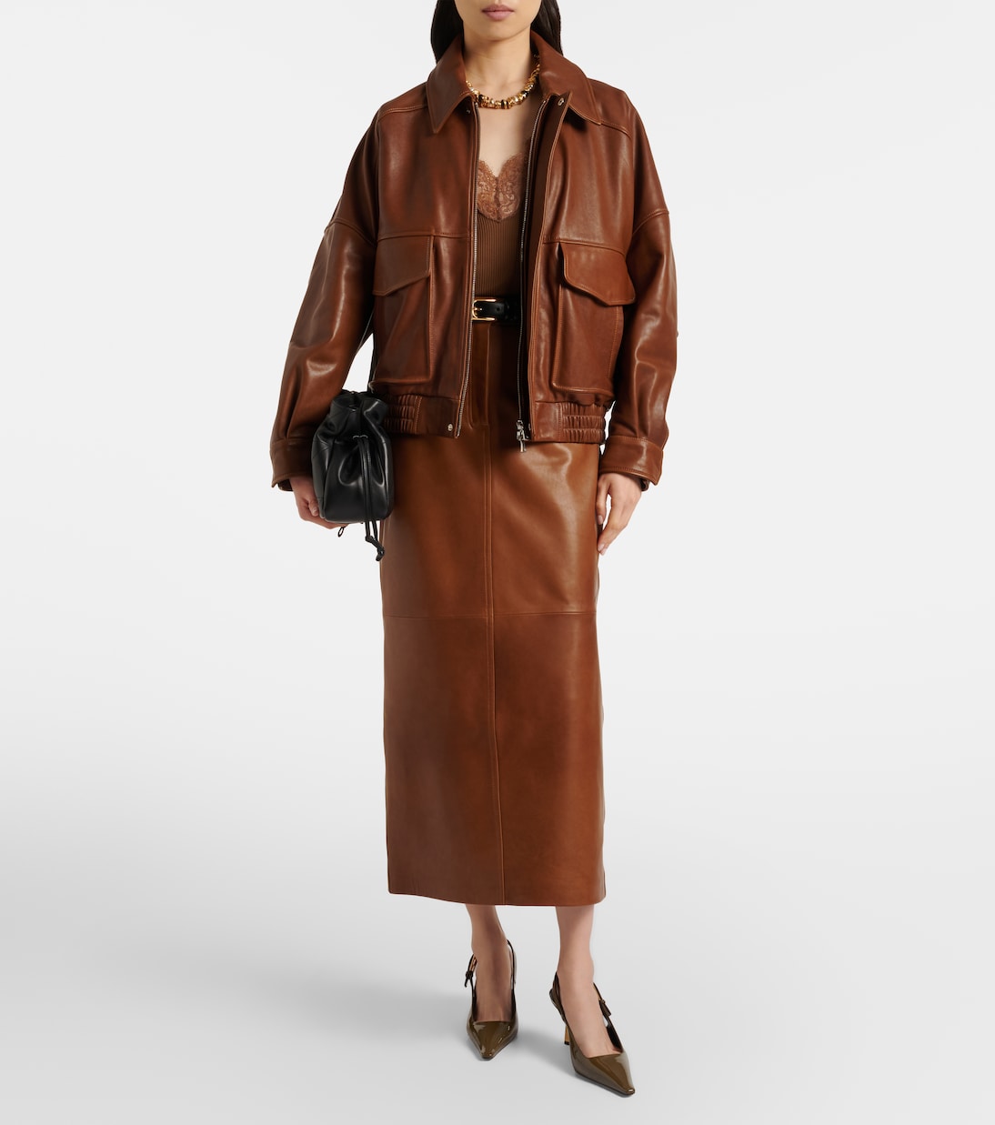 Jupe crayon Ghalia en cuir | Nour Hammour