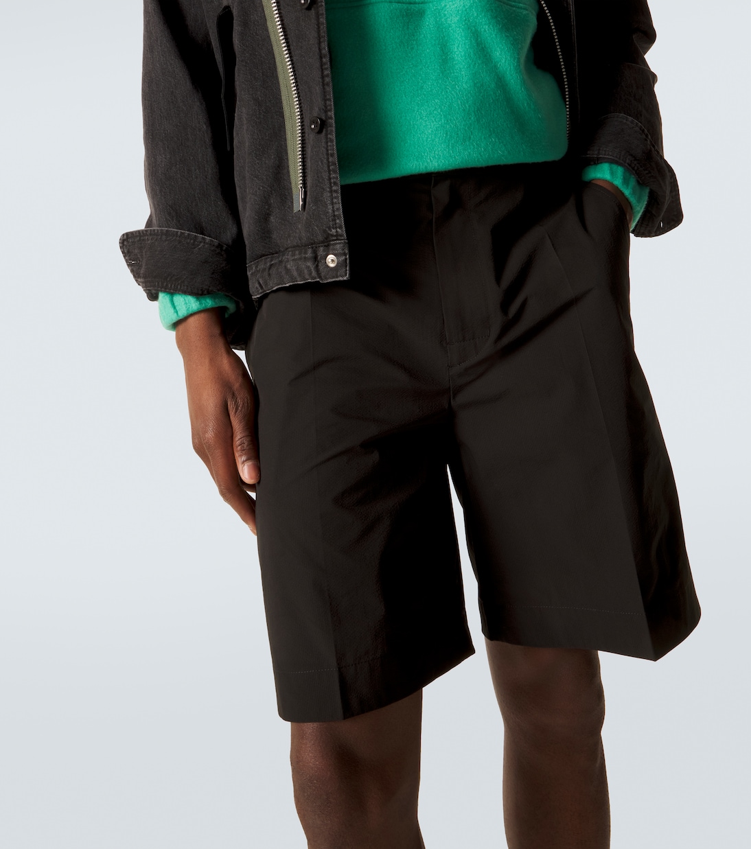 Shorts in seersucker con pelle | Moncler