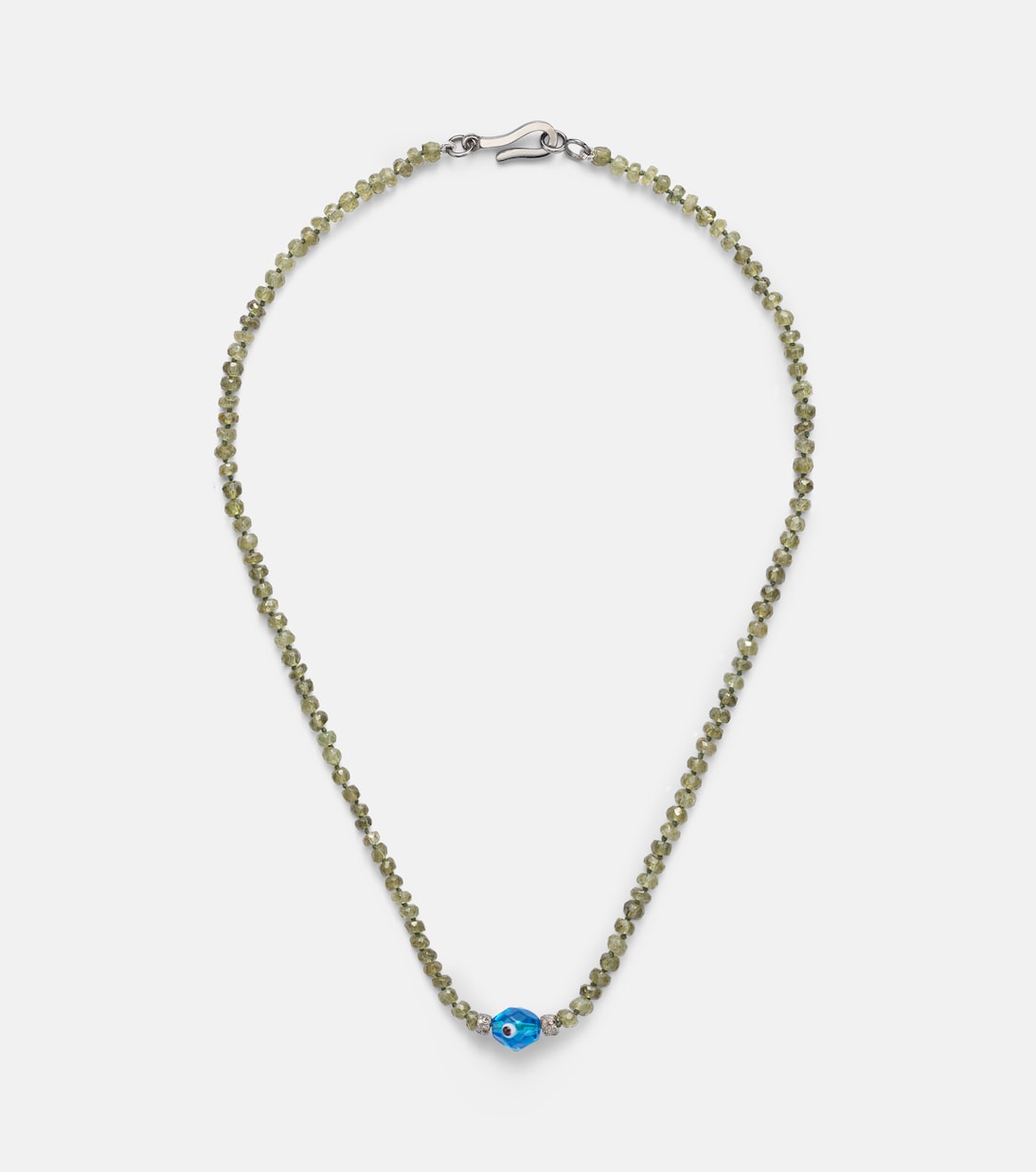 9kt white gold (375/1000) and sterling silver (925) beaded necklace with garnets and diamonds | Ileana Makri