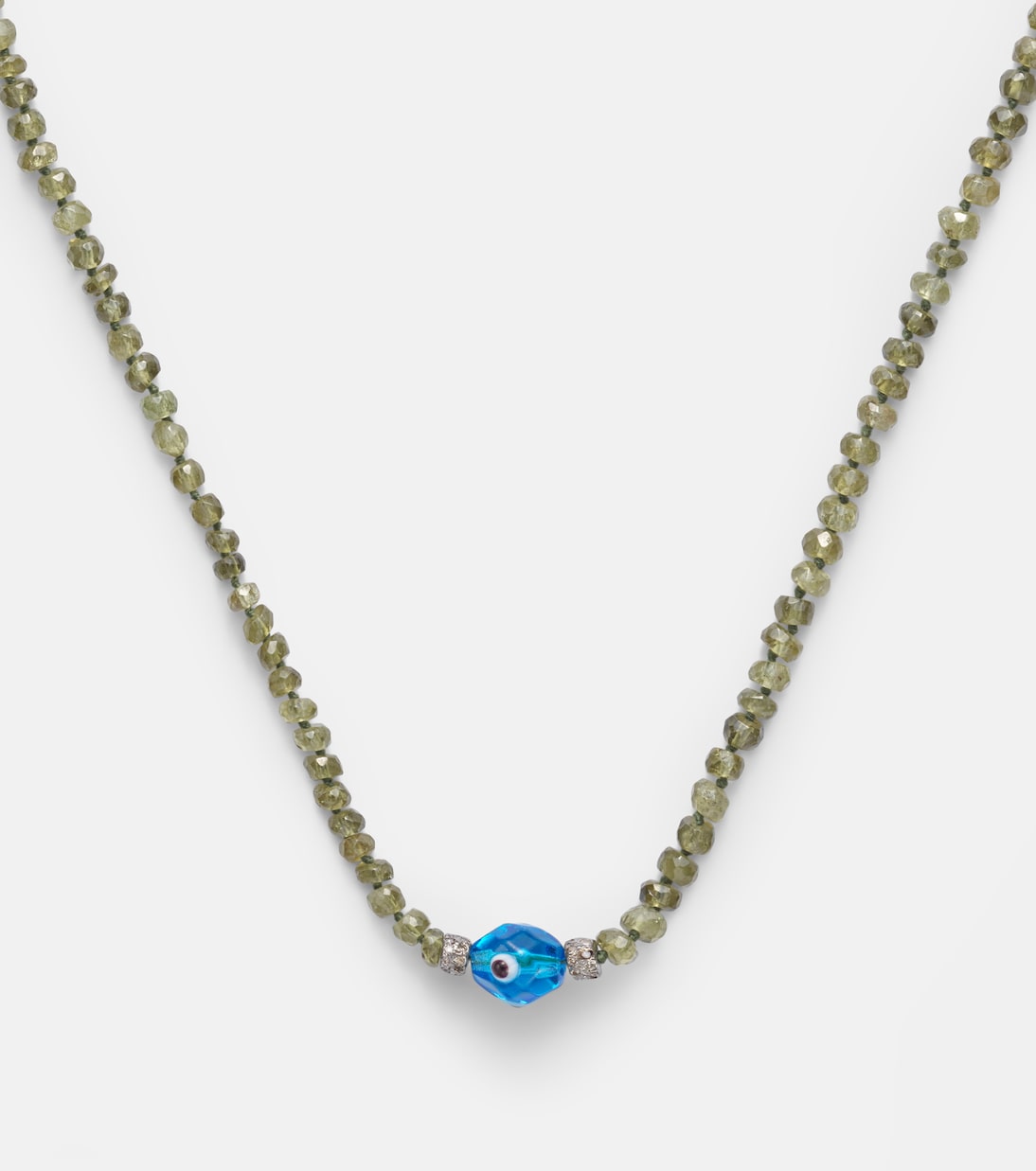 9kt white gold (375/1000) and sterling silver (925) beaded necklace with garnets and diamonds | Ileana Makri