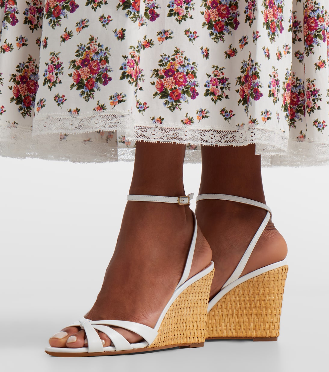 Tati皮革草编坡跟鞋 | Aquazzura