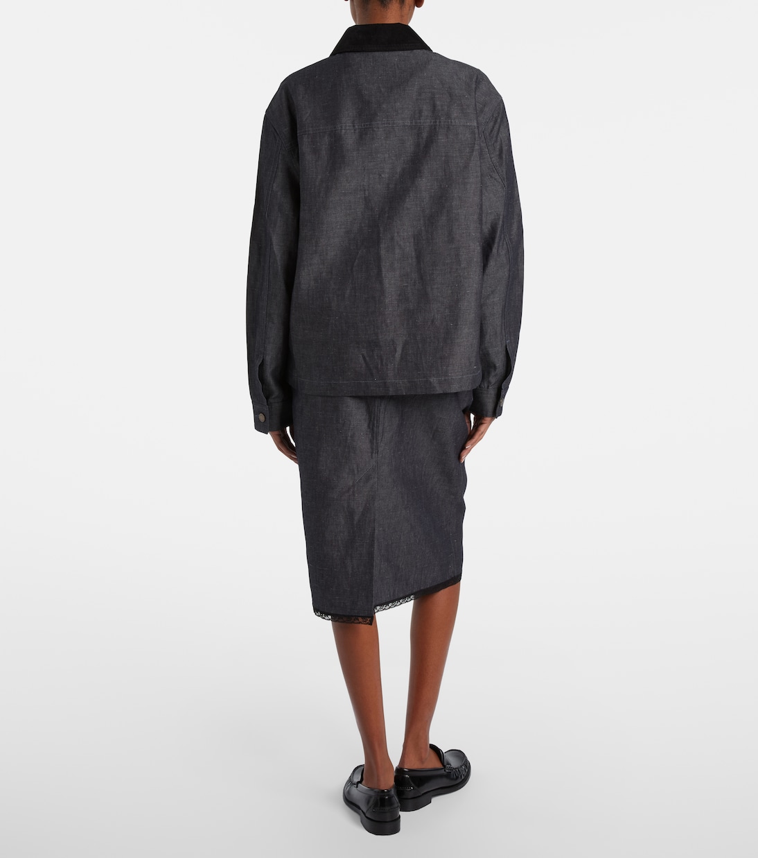 Lace-trimmed cotton and linen midi skirt | Prada