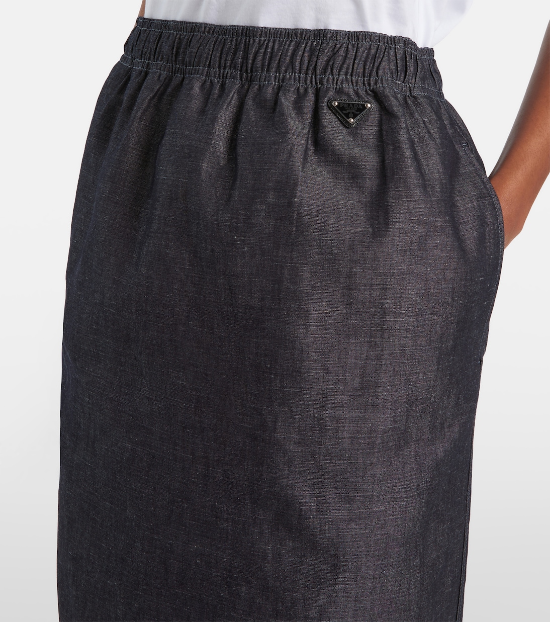 Lace-trimmed cotton and linen midi skirt | Prada