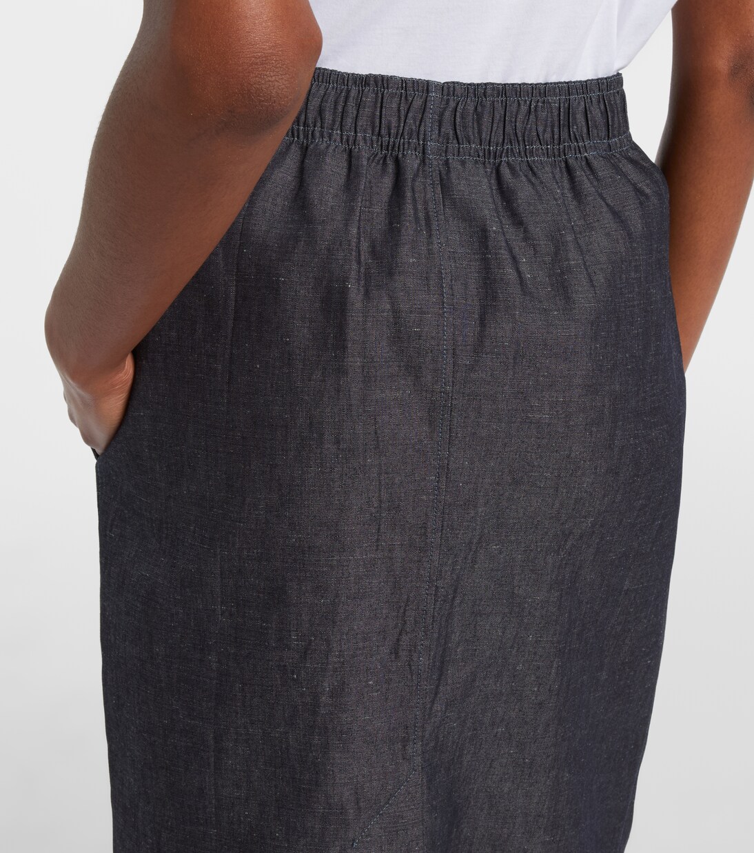 Lace-trimmed cotton and linen midi skirt | Prada