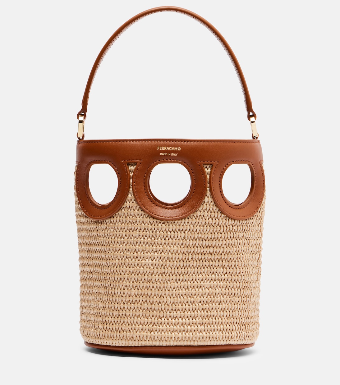 Gancini Small raffia bucket bag | Ferragamo