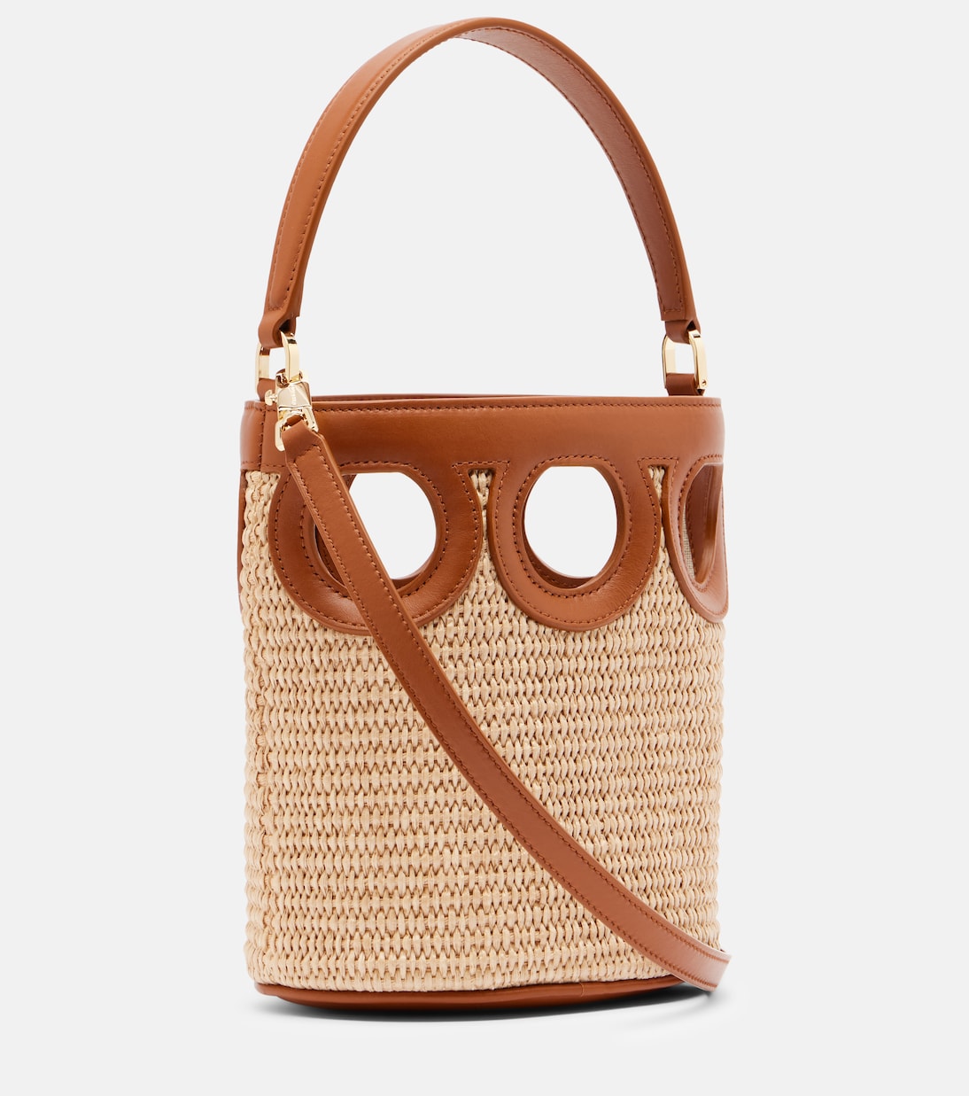 Gancini Small raffia bucket bag | Ferragamo