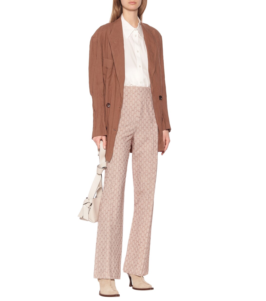 Pantalon évasé en jacquard de coton et lin mélangés | Acne Studios