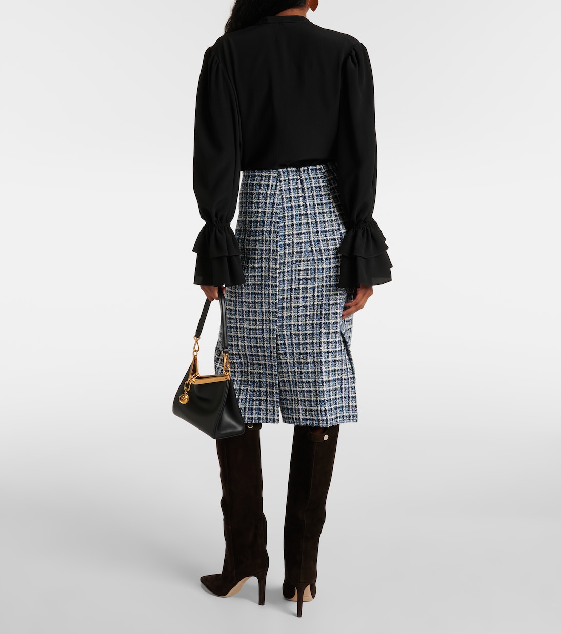 High-rise cotton-blend tweed midi skirt | Etro