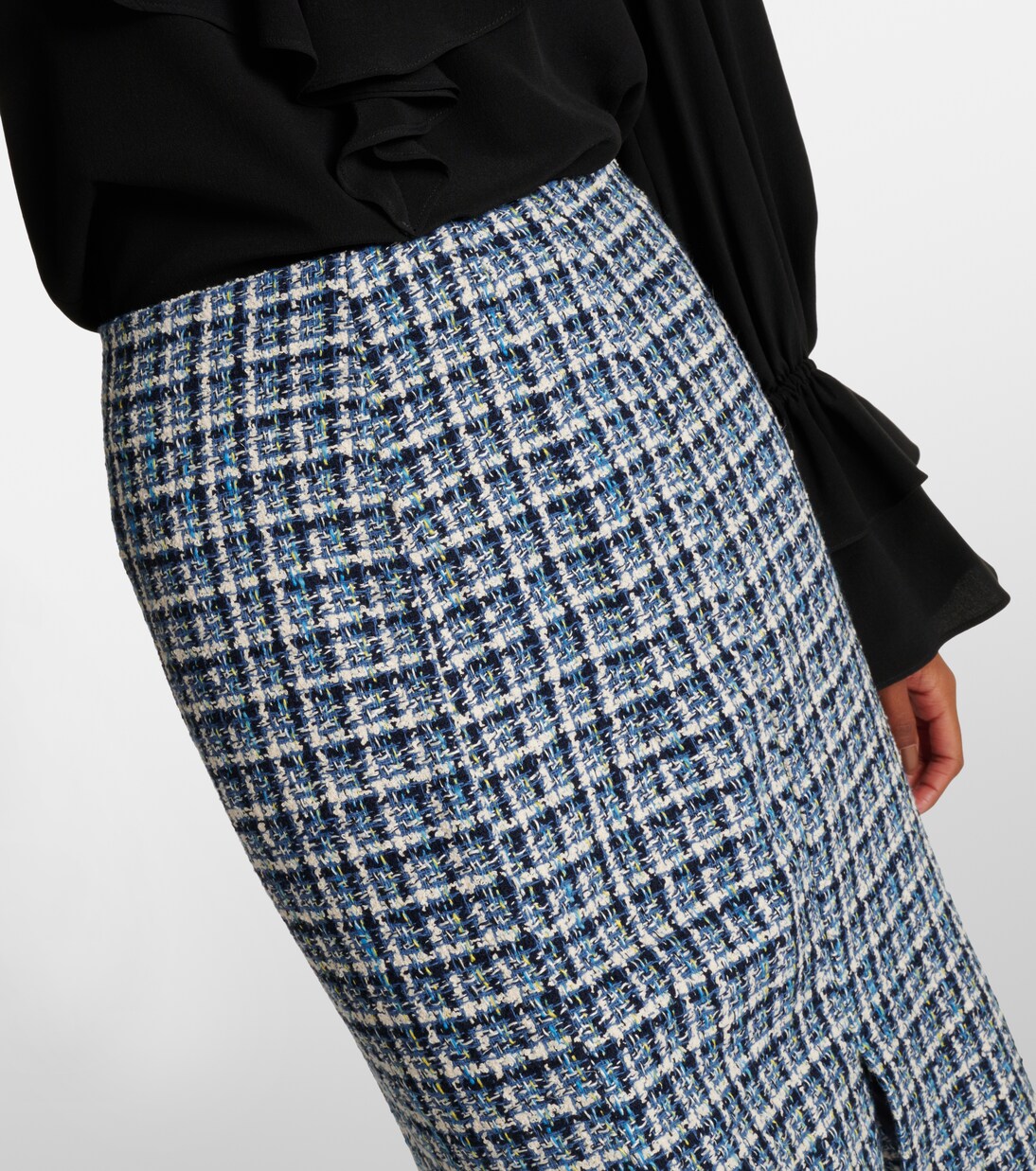 High-rise cotton-blend tweed midi skirt | Etro
