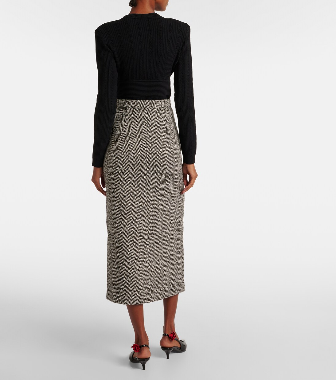 Herringbone high-rise midi skirt | Self-Portrait