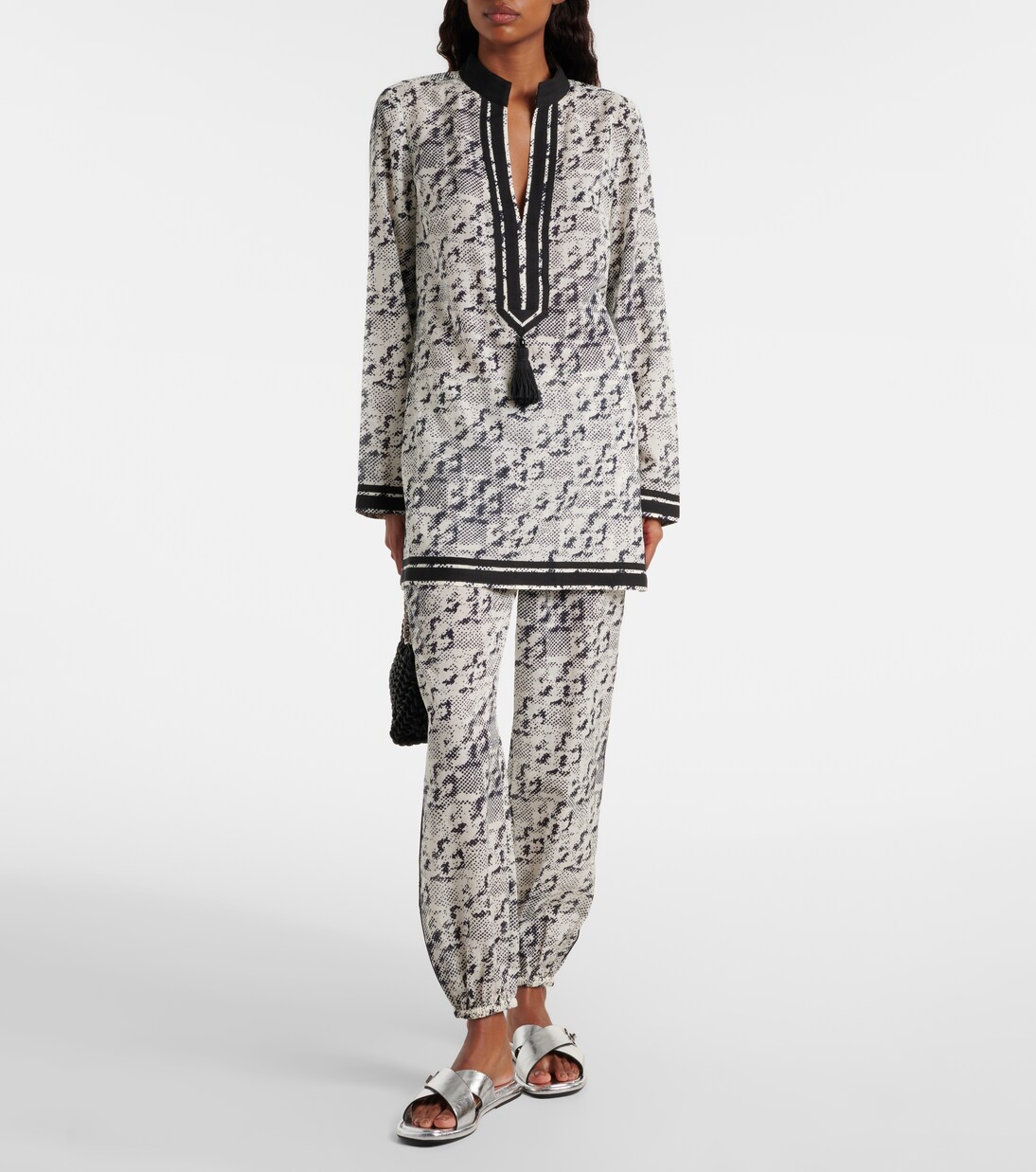 Pantoletten T Lock aus Metallic-Leder | Tory Burch