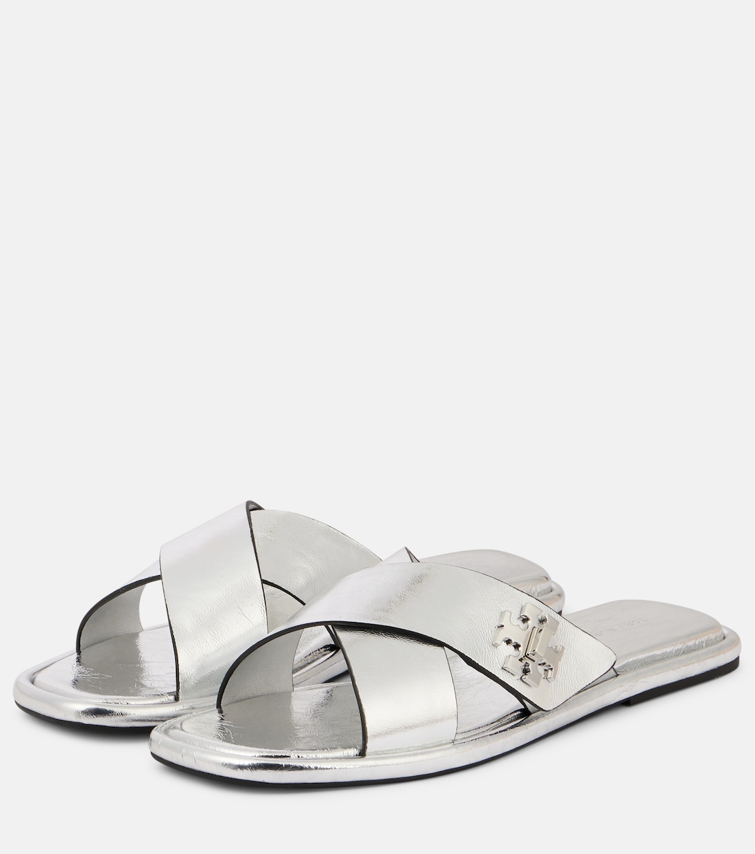 Pantoletten T Lock aus Metallic-Leder | Tory Burch