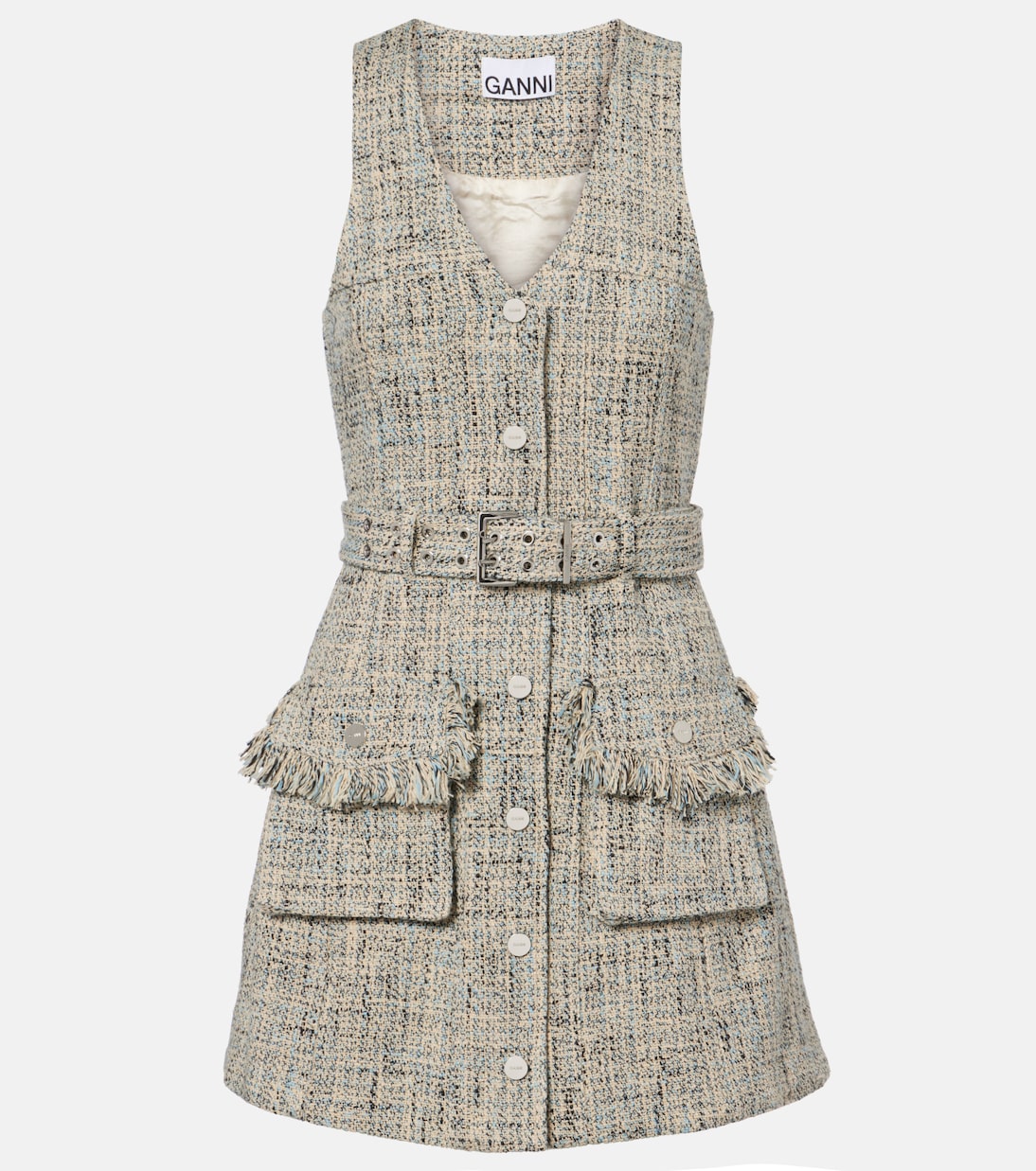 Belted tweed minidress | Ganni